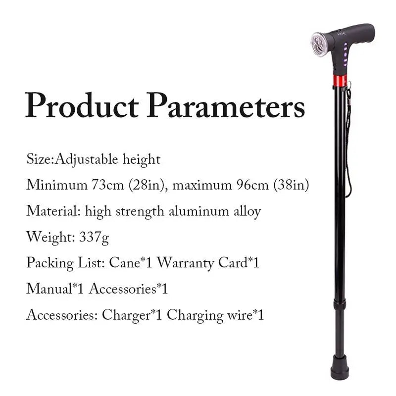 CollapsibleTelescopic Cane Cushionable Handle Elder Cane LED With Alarm Walking Trusty Sticks Crutches For Disabled And Elderly
