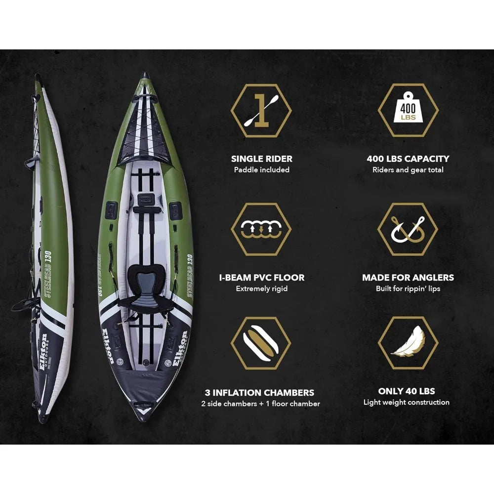 Inflatable Fishing Kayak - Angler Blow Up Kayak, Includes Paddle, Seat, Hard Mounting Points, Bungee Storage