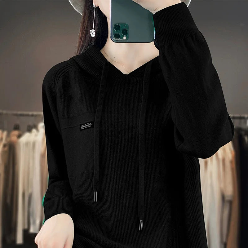 Autumn Winter Women Sweater 2024 Long Sleeve Hooded Pullovers Fashion Korean Knit Hoodie Sweaters Casual Warm Bottoming Jumper