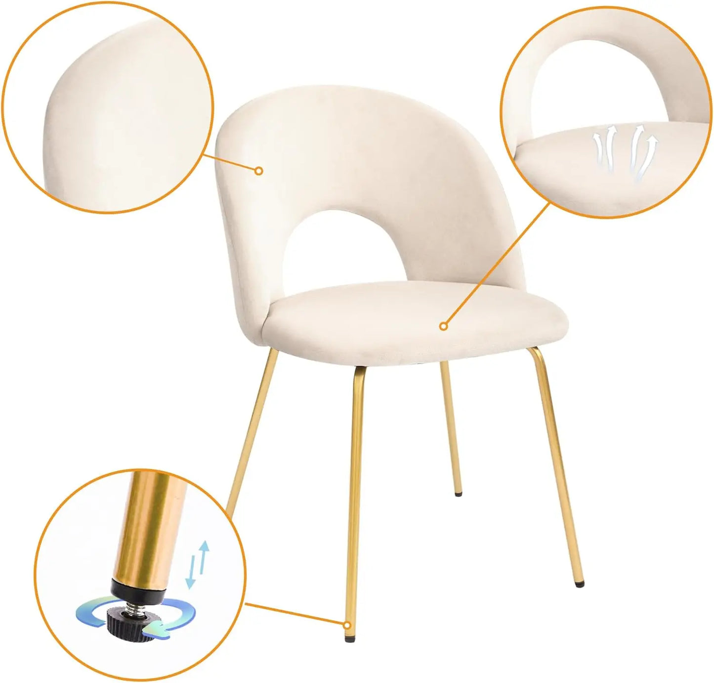 Velvet Seat Chair With Metal Legs For Kitchen Dining Room, Pack Of 2. Beige