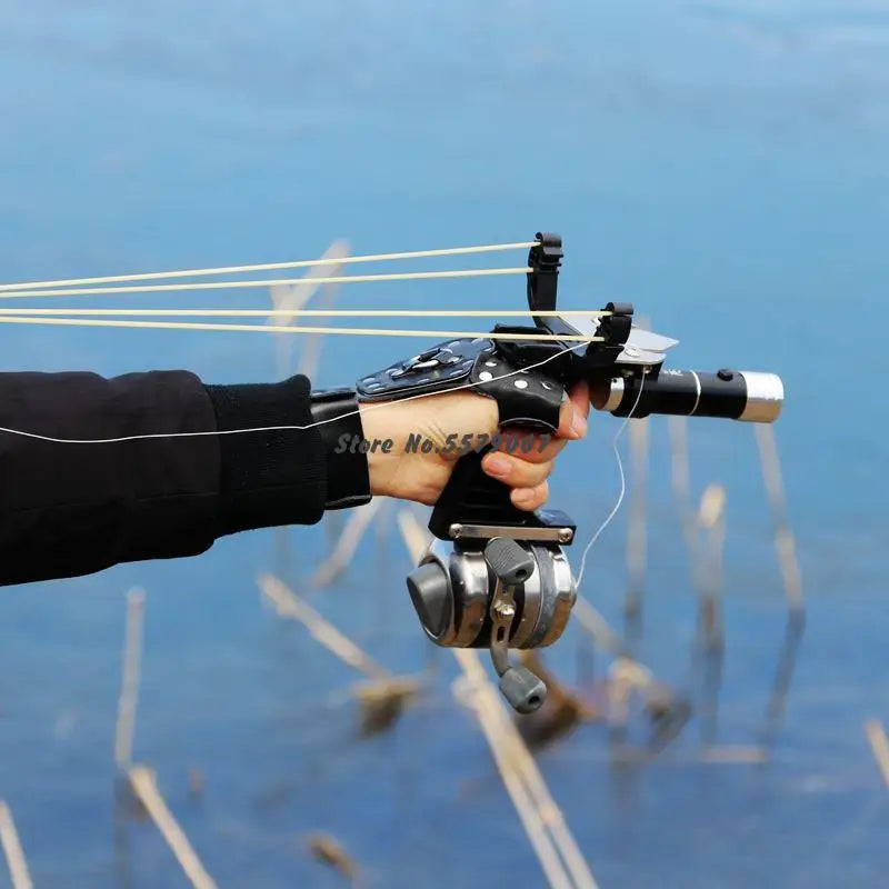 Big Power Fishing Set Slingshot Hunting Catapult Suit Outdoor Shooting Fishing Reel + Darts Protective Gloves Flashlight Tools