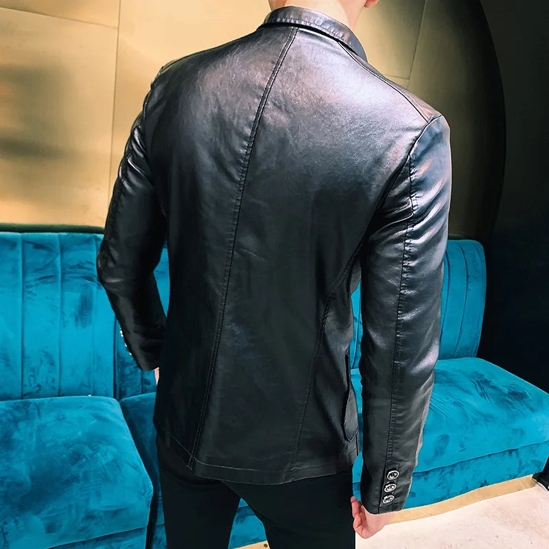 2022 Mens Leather Jacket and Coats New Spring and Autumn Men Business Casual Classic Pu Leather Suit Collar Slim Fit Jackets