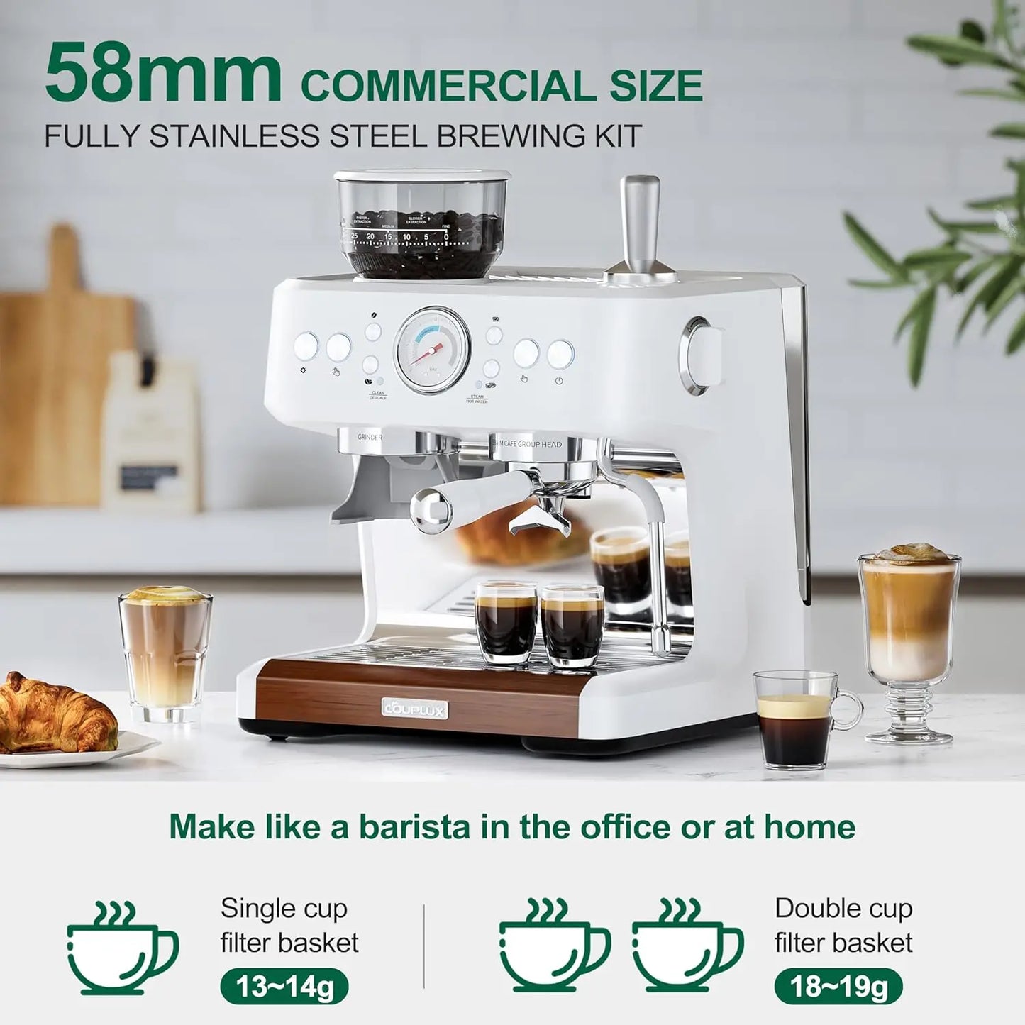 Espresso Machine with Grinder, Professional Coffee and Espresso Maker Combo, Dual Boiler 20 Bar Expresso Coffee Machines