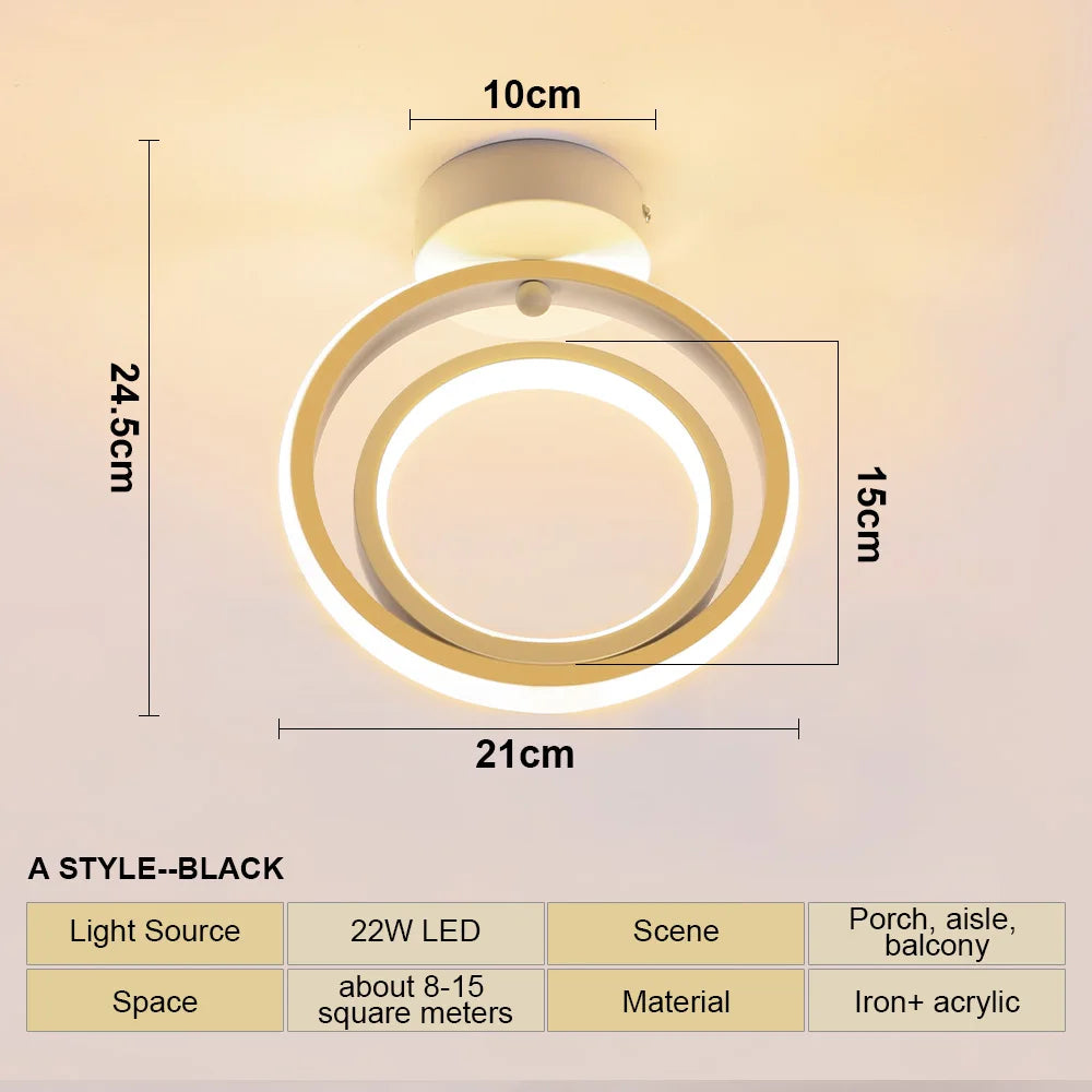 Modern LED Ceiling Light 2 Rings Creative Design Small Aisle Ceiling Lamp Indoor Lighting Fixtures Hallway Balcony Office Lustre