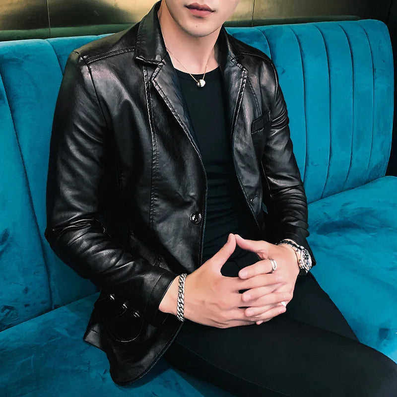 2022 Mens Leather Jacket and Coats New Spring and Autumn Men Business Casual Classic Pu Leather Suit Collar Slim Fit Jackets