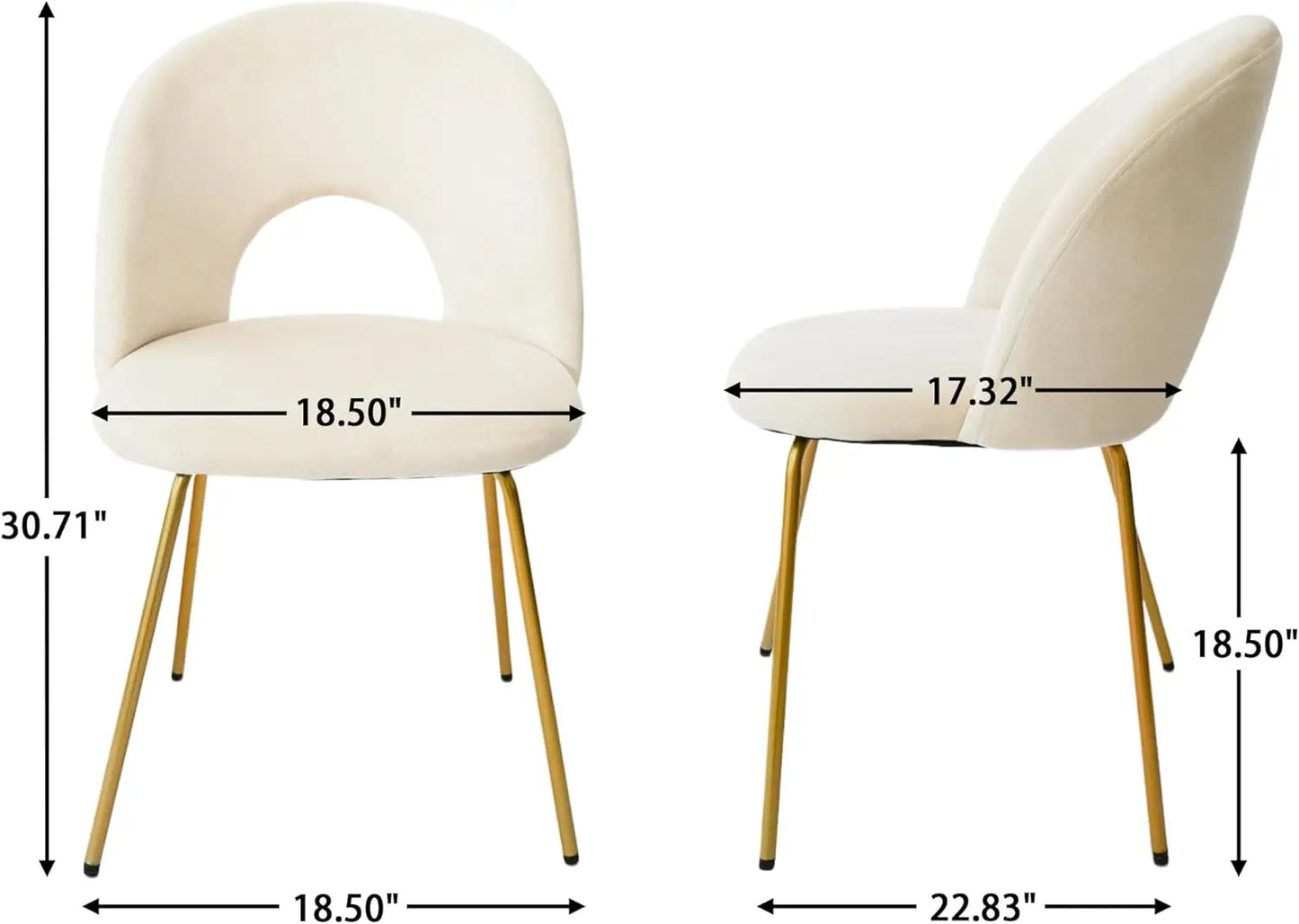 Velvet Seat Chair With Metal Legs For Kitchen Dining Room, Pack Of 2. Beige