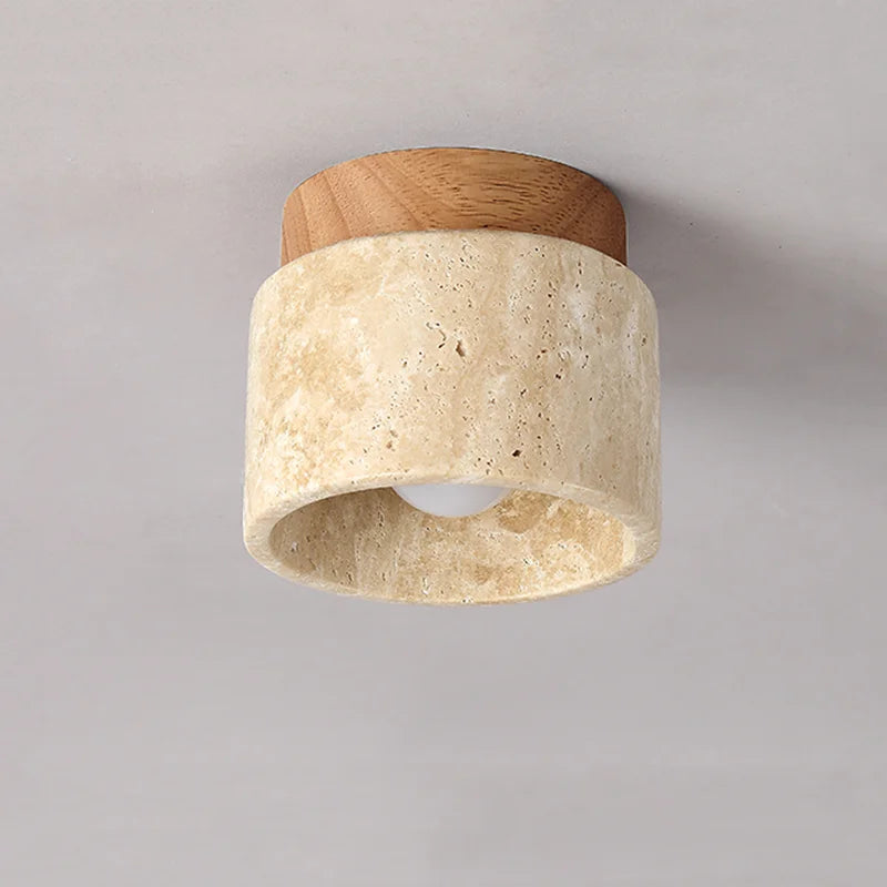 Wabi Sabi Yellow Stone Ceiling Light Lobby Entrance Corridor Balcony Aisle Hotel Flush Mounted Travertine Decorative Lamp