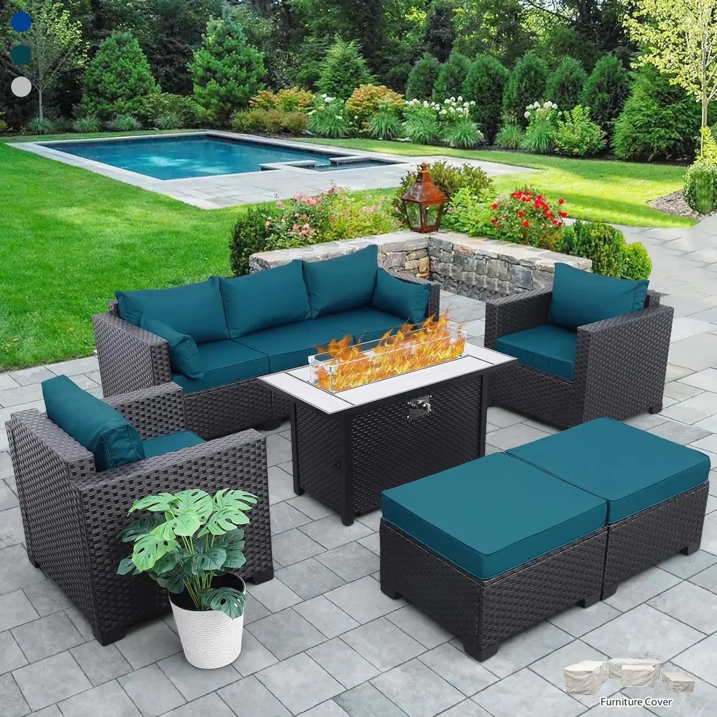 Patio Wicker Furniture Set 6 Pieces Outdoor HDPE Wicker Conversation Couch Sectional Chair Sofa Set with  Cushions