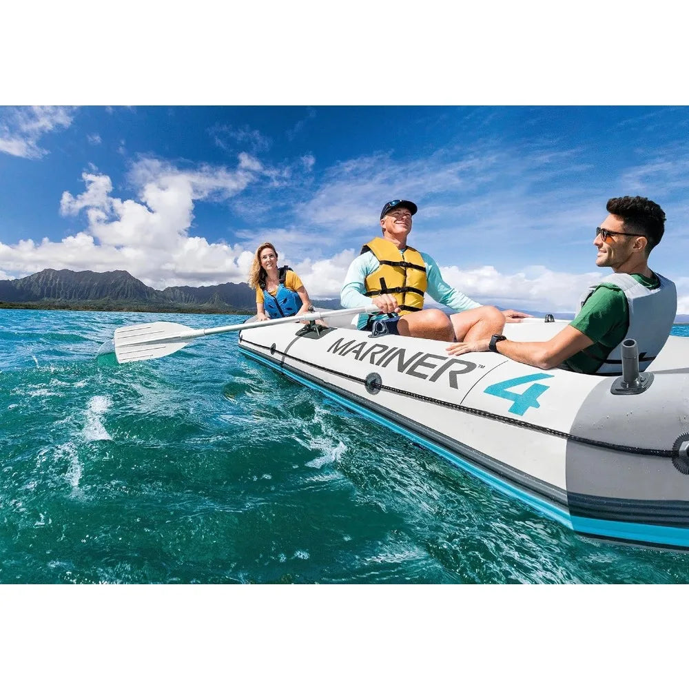 68376EP Mariner 4 Inflatable Boat Set: Includes Deluxe 54in Boat Oars and High-Output Pump  Wear-Resistant Keel