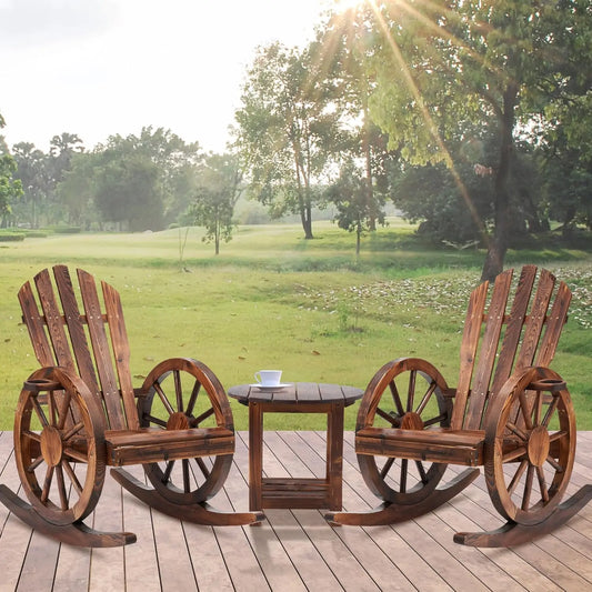 3 Pieces Outdoor Wood Rocking Chair Set 2 Patio Decor Yard Glider Rocking Chairs with 1 Side Table Adirondack Rocking Chair