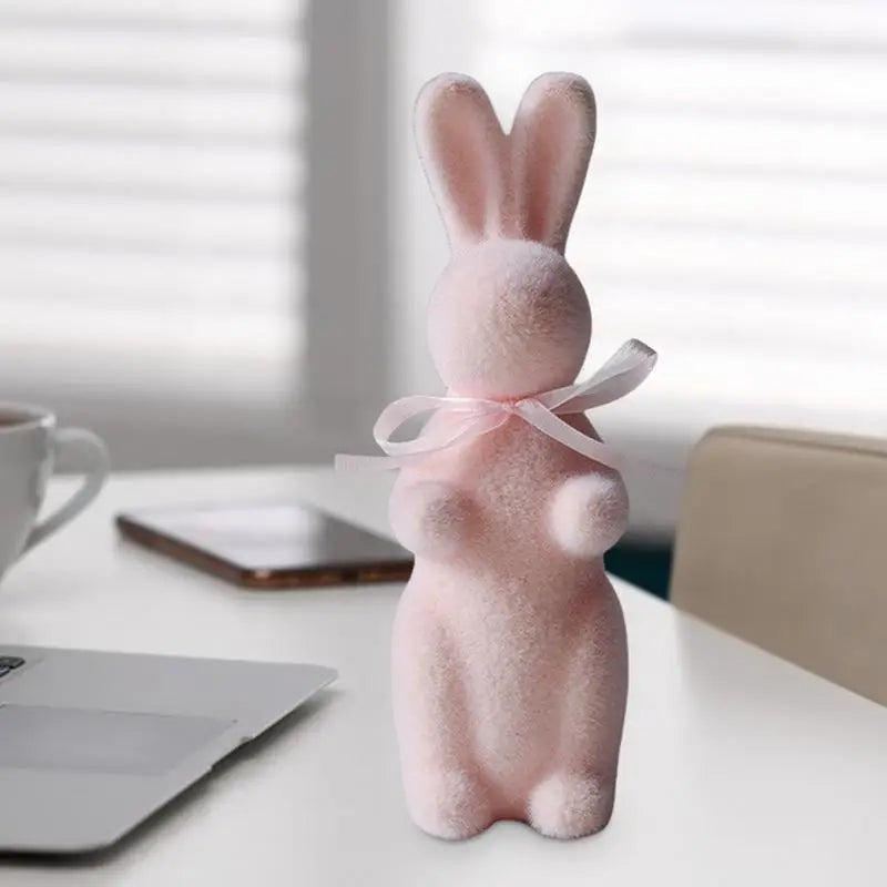 Flocked Bunny Figurine Flocked Tabletop Bunny Sculpture Decor Rabbit Shape Decoration Tool For Cupboard Bookshelf Fireplace