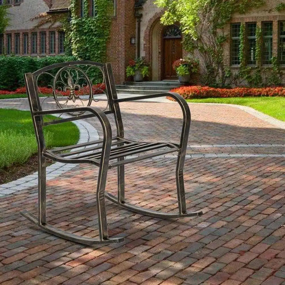 Indoor/Outdoor Rocking Chair Wrought Iron Porch Patio Relax Seat Metal Furniture