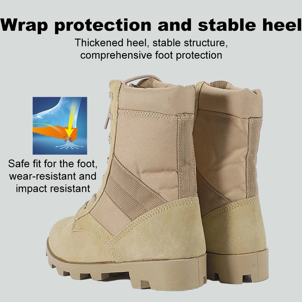 Mens Desert Combat Boots Breathable Motorcycle Outdoor Hiking Boots High-top Winter Tactical Military Boots Non-Slip for Men