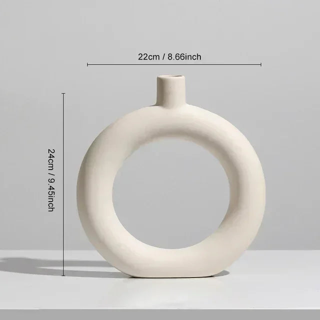Nordic Vase Circular Hollow Ceramic Flower Vase for Home Living Room Decoration Accessories Interior Office Desktop Decor Gift