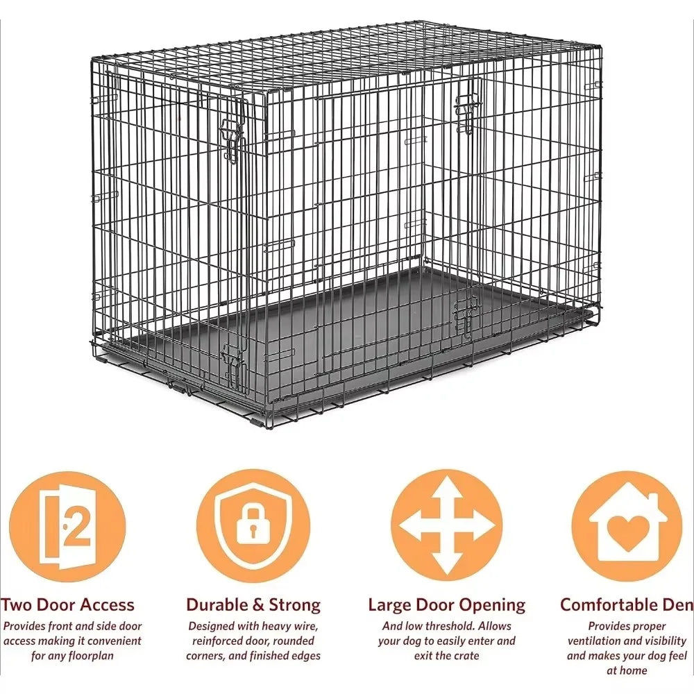 Kerr dog cage, Midwest LiveStallis double door folding metal dog cage, floor protection feet, leak-proof dog pot