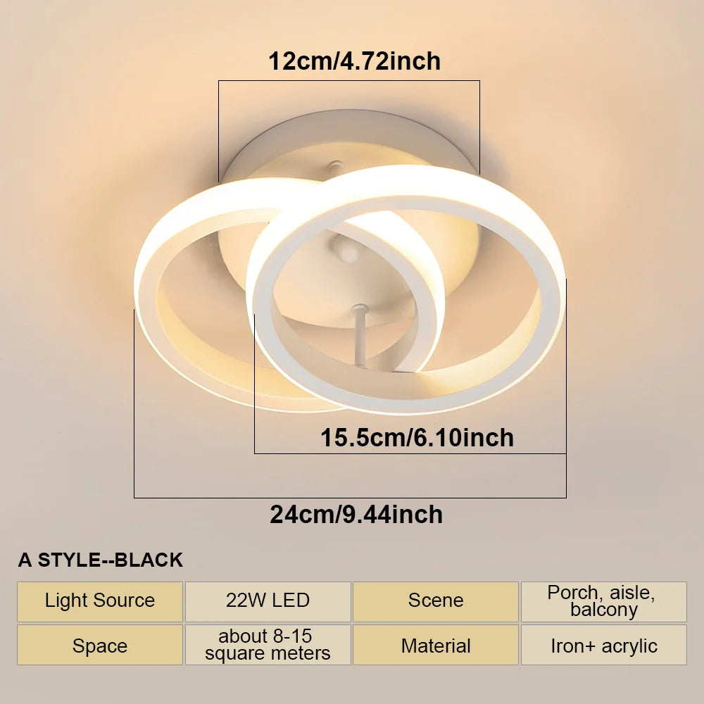 Modern LED Ceiling Light 2 Rings Creative Design Small Aisle Ceiling Lamp Indoor Lighting Fixtures Hallway Balcony Office Lustre