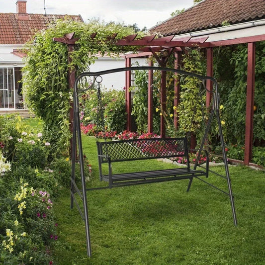 47.3 inch Curved Designed Iron Patio Hanging Porch Swing Chair Iron Metal Black