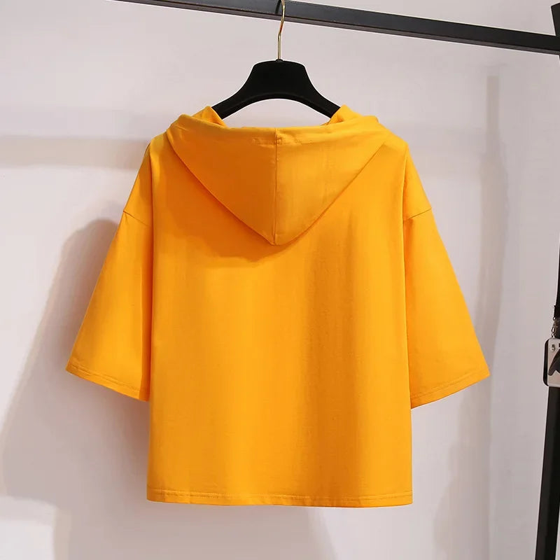 Summer 2023 new sun protection hooded short sleeve T-shirt schoolgirl clothes women's loose top women's clothing