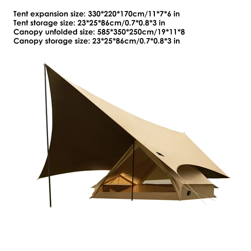 Aluminum pole outdoor luxury camping portable large tent 5-6 people waterproof double layer thickened tent campsite