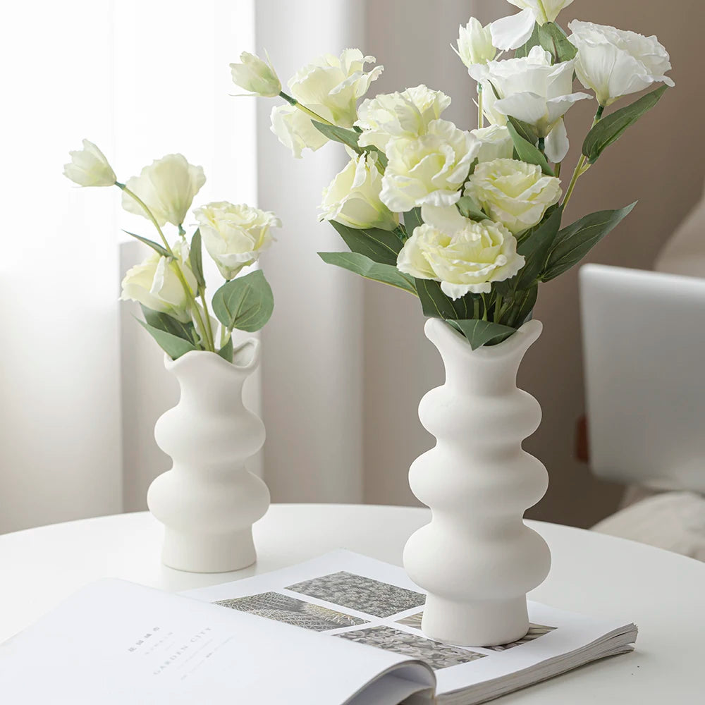 Modern Decorative White Ceramic Vases for Home Decor, Abstract Minimalist Vase for Pampas Grass, Boho Flower Vase, Aesthetic Cre