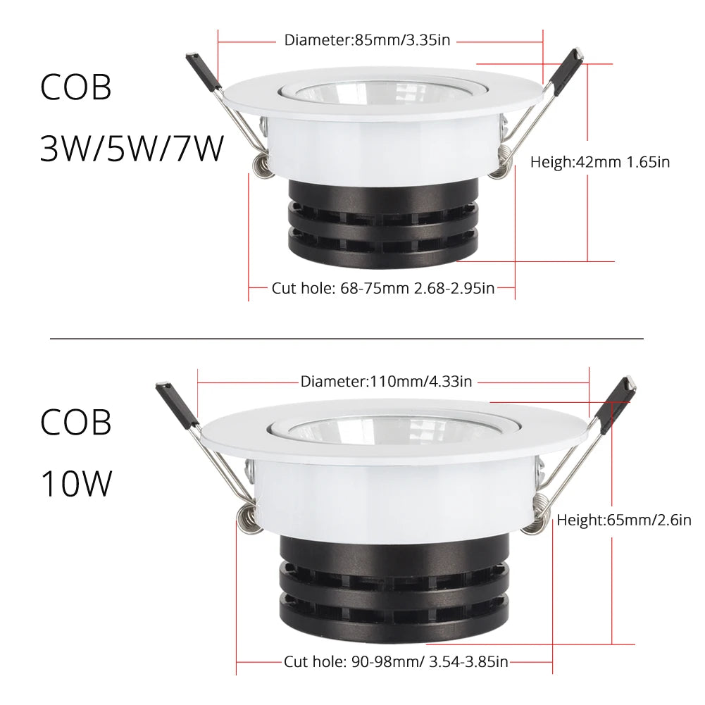 COB Spot LED Light Cut Hole 70mm 90mm Reccesed Downlight Middle Szie For Home Celing 20 square meters suggest 10-15pcs