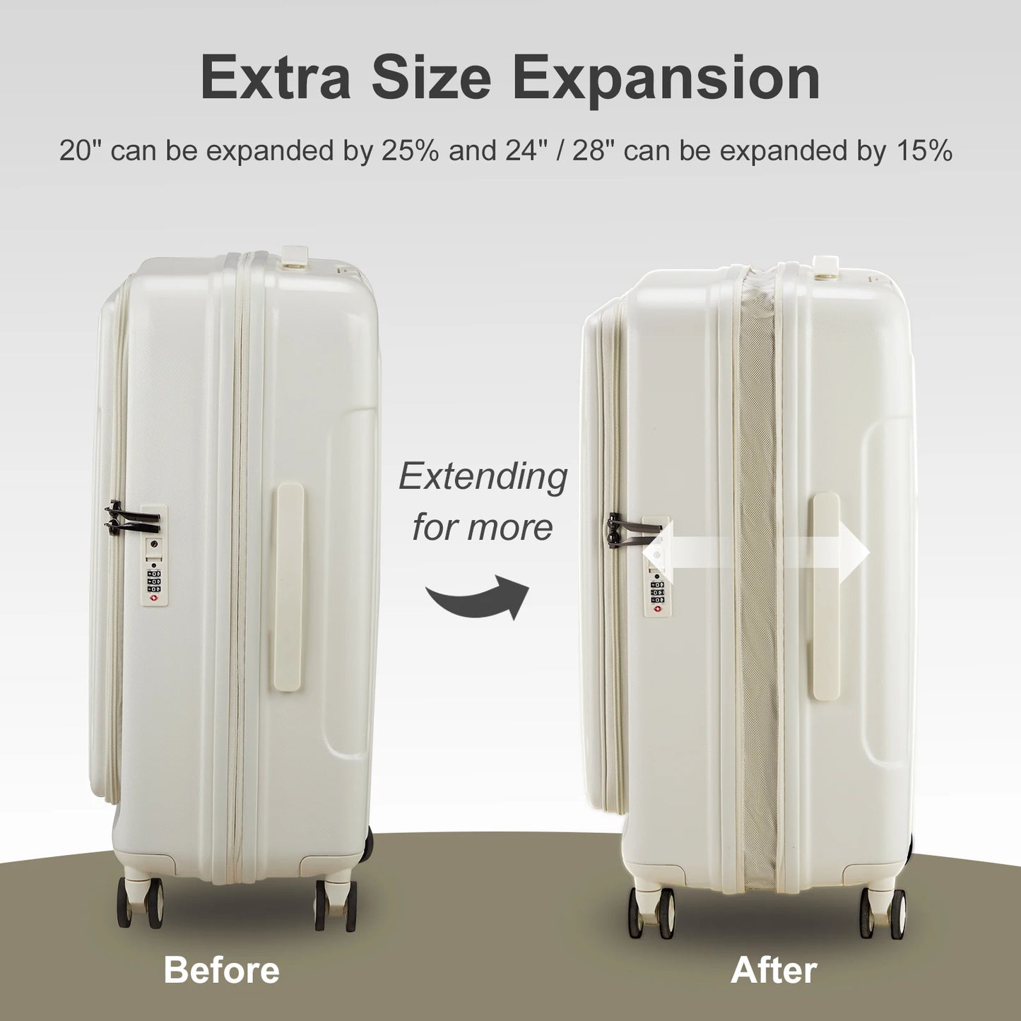 22 ×14 × 9 Airline Approved with USB Port, ABS+PC 20 Inch Luggage with Front Compartment, Double Spinner Wheels, TSA Lock White