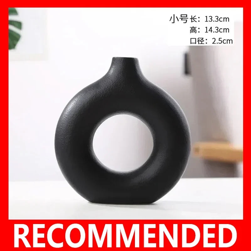 Nordic Vase Circular Hollow Ceramic Flower Vase for Home Living Room Decoration Accessories Interior Office Desktop Decor Gift