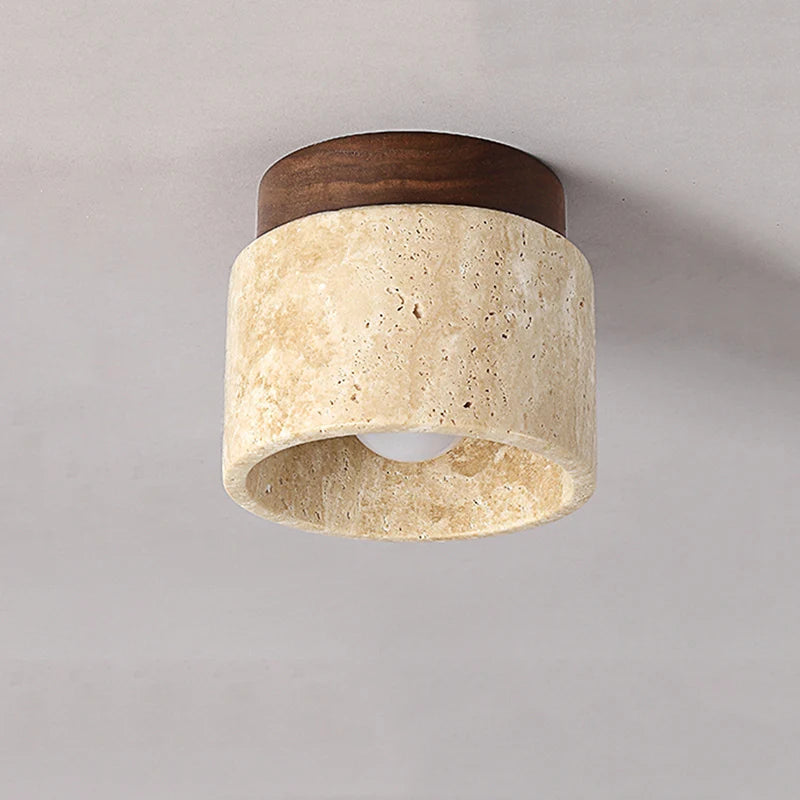 Wabi Sabi Yellow Stone Ceiling Light Lobby Entrance Corridor Balcony Aisle Hotel Flush Mounted Travertine Decorative Lamp