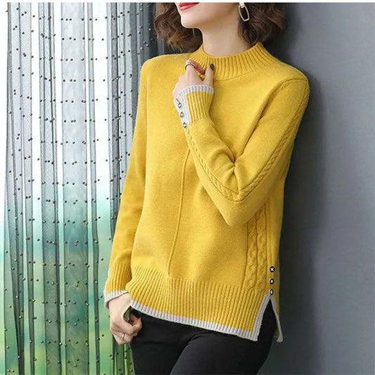 Spring Autumn Women Pullovers Korean Loose Solid Half Turtleneck Sweater Ladies Long Sleeve Jumper Tops Female Knitted Sweater