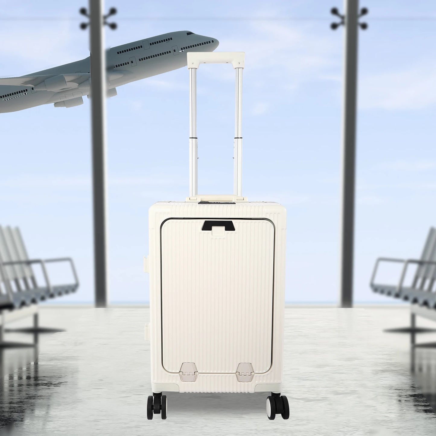 20" Front Open Boarding Suitcase Multifunctional Universal Wheel Suitcase Boarding box Rolling Luggage Bag with Cup holder