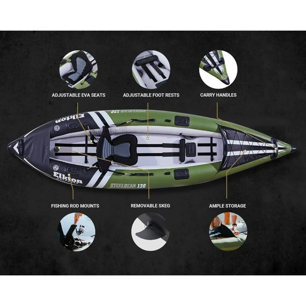 Inflatable Fishing Kayak - Angler Blow Up Kayak, Includes Paddle, Seat, Hard Mounting Points, Bungee Storage