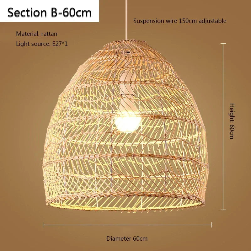 Rattan Pendant  Bedroom Living Room Kitchen Lamp Hand Weaving Bamboo Art Lamp Lighting Pendant Lamp  Lamps for Bedroom