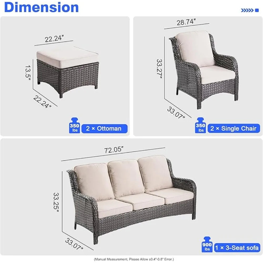 Patio Furniture Sets Outdoor Furniture Conversation Set 5 Pieces All Weather Wicker High Back Sofa with Ottomans, Outdoor Sofa