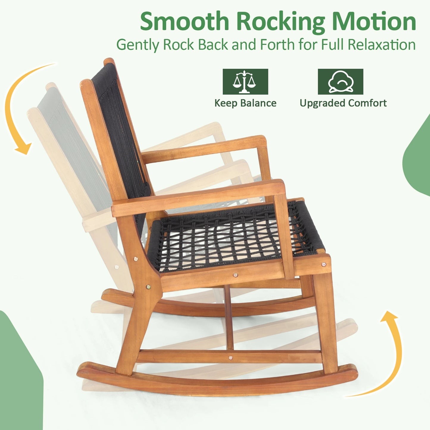 3pcs Patio Acacia Wood Bistro Table Rocking Chair Set All-Weather Rope Outdoor