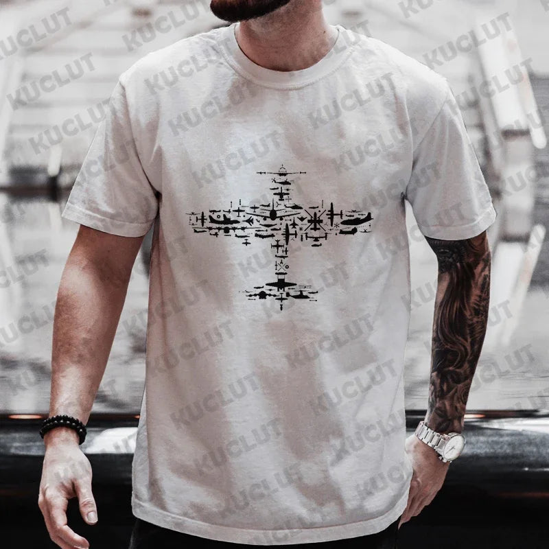 Fighter Plane Harajuku T Shirt Fashion 2024 Men Clothing Oversized Graphic T Shirt Mens Clothes Unisex Shirts Chemise Homme