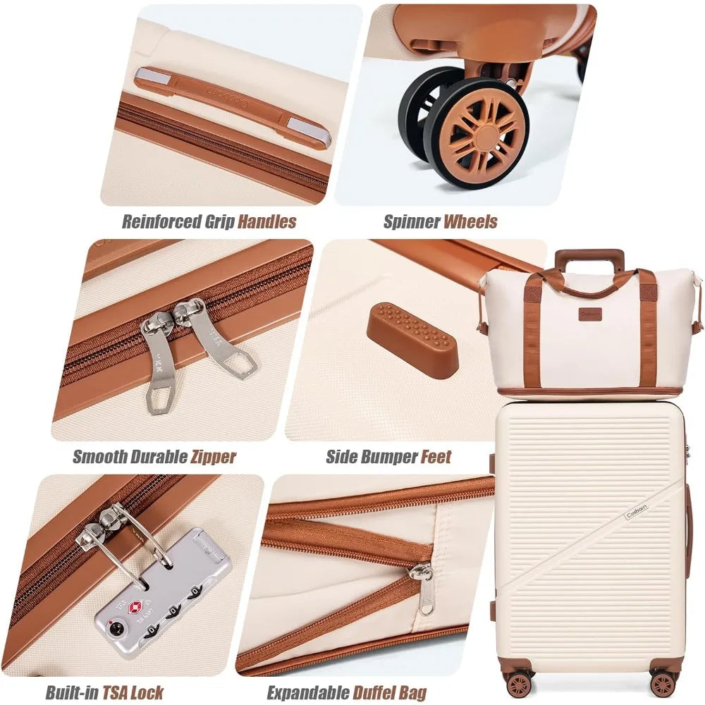 5-Piece Luggage Set 22x14x9 Airline Approved, ABS Hard Case Suitcases with Spinner Wheels, Durable Waterproof Travel Luggage