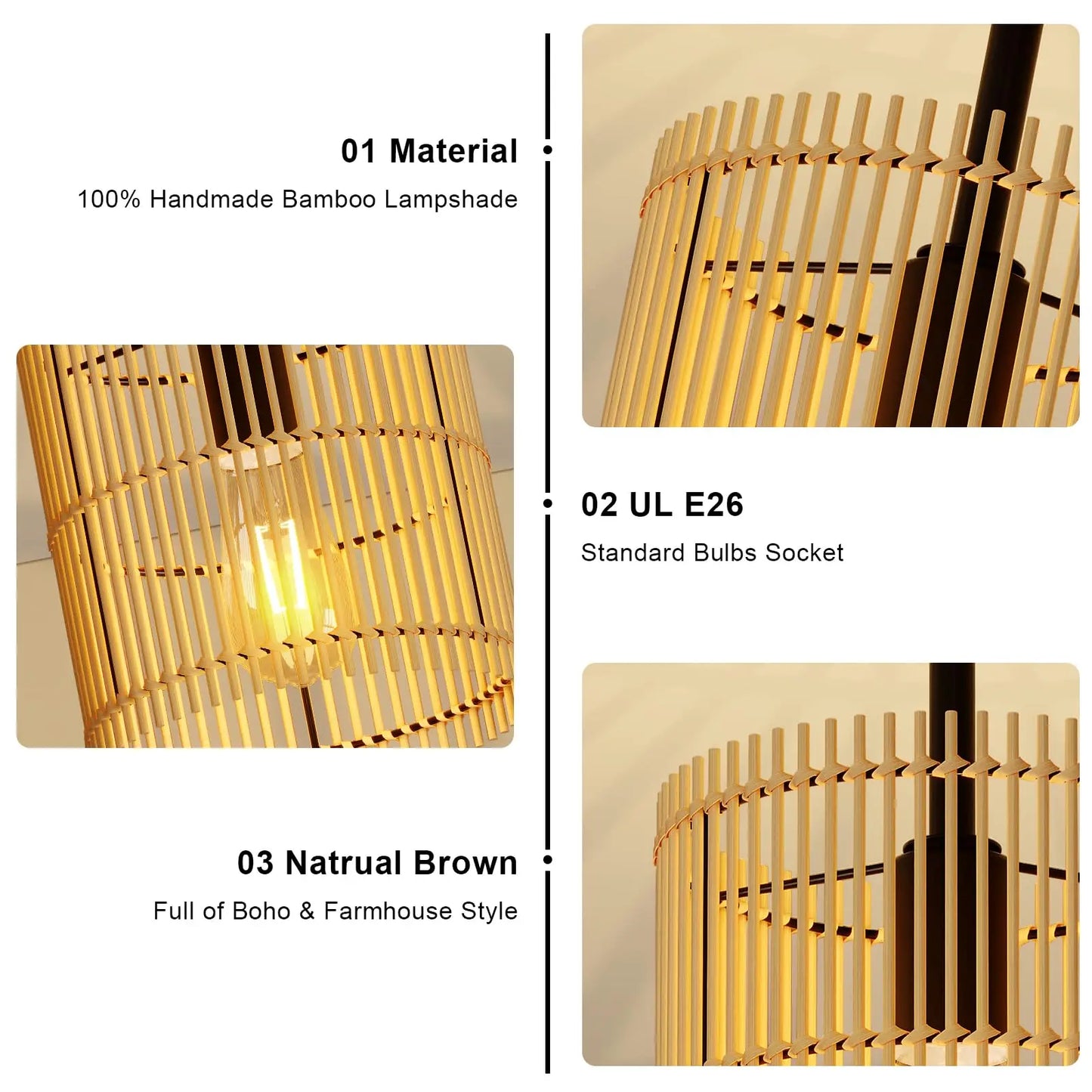 Bamboo Ceiling Light Fixtures, Farmhouse Rattan Light Fixtures Ceiling Mount, Handmade Boho Semi Flush Mount Ceiling Light for B