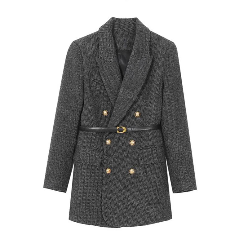 Comes With Belt A Vintage Wool Jacket For Women Autumn And Winter 2024 New Popular Seasonal Green Temperament Top Female Blazer