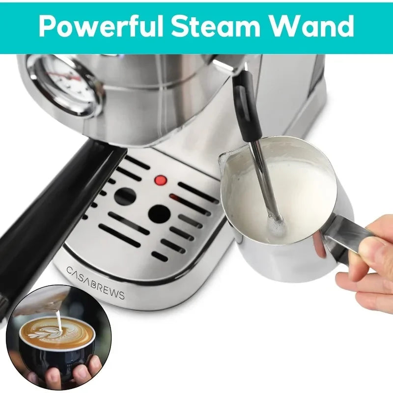 CASABREWS Espresso Machine 20 Bar, Professional Espresso Maker with Milk Frother Steam Wand, Compact Coffee Machine