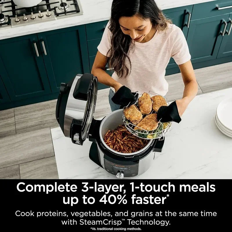 OL601 Foodi XL 8 Qt. Pressure Cooker Steam Fryer with SmartLid, 14-in-1 that Air Fries, Bakes & More with 3-Layer Capacity