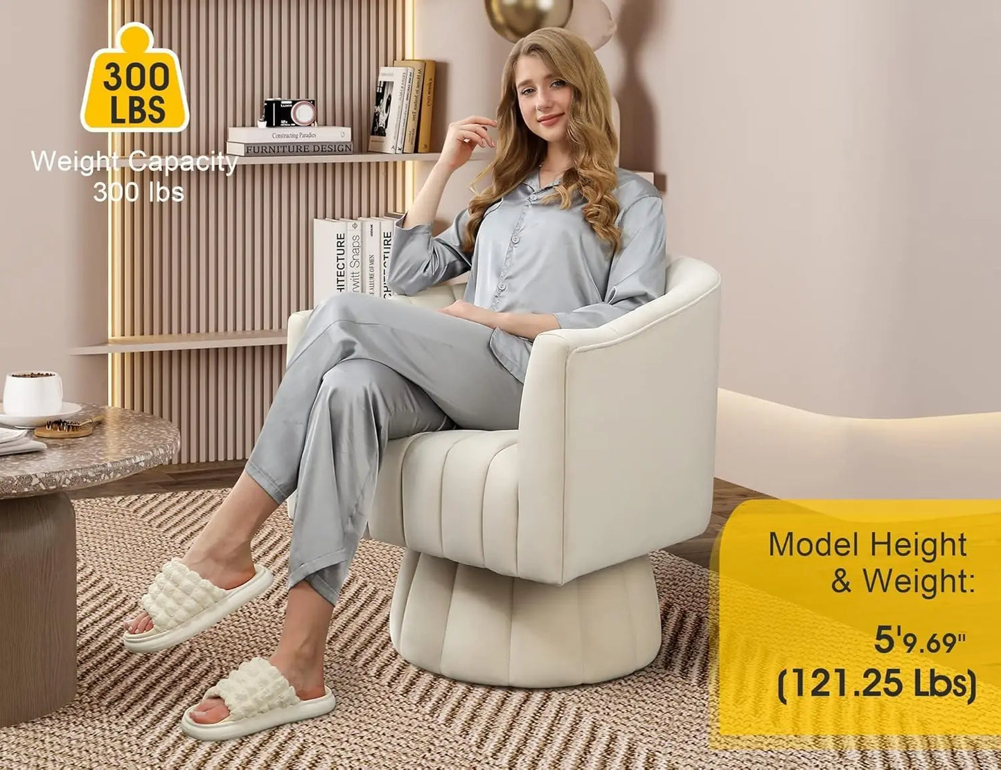 Swivel Accent Chair Set of 2,Mid Century 360° Swivel Barrel Chair,Fluffy Velvet Fabric Chairs,Round Club Arm Chair,Waiting Room