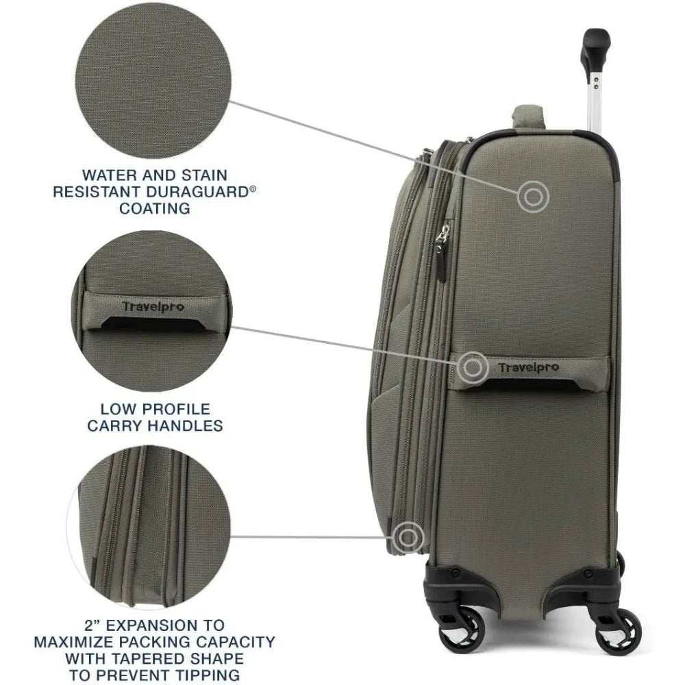 5 Softside Expandable Carry on Luggage with 4 Spinner Wheels, Lightweight Suitcase, Men and Women, Slate Green, Carry On 21-Inch