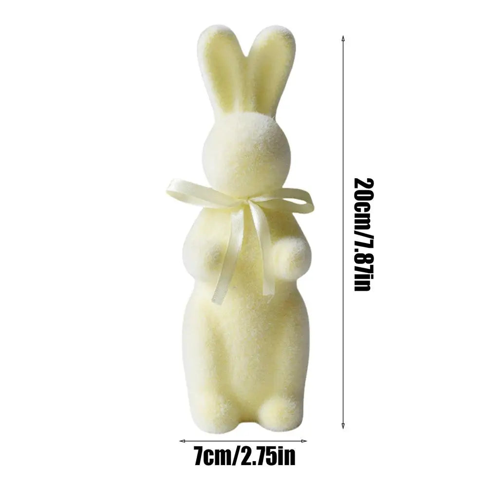 Flocked Bunny Figurine Flocked Tabletop Bunny Sculpture Decor Rabbit Shape Decoration Tool For Cupboard Bookshelf Fireplace