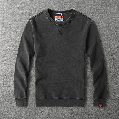 Autumn New American Retro Denim Knitted Sweatshirts Men's Simple 100% Cotton Heavy Washed Old Casual Youth Pullover Sportwear