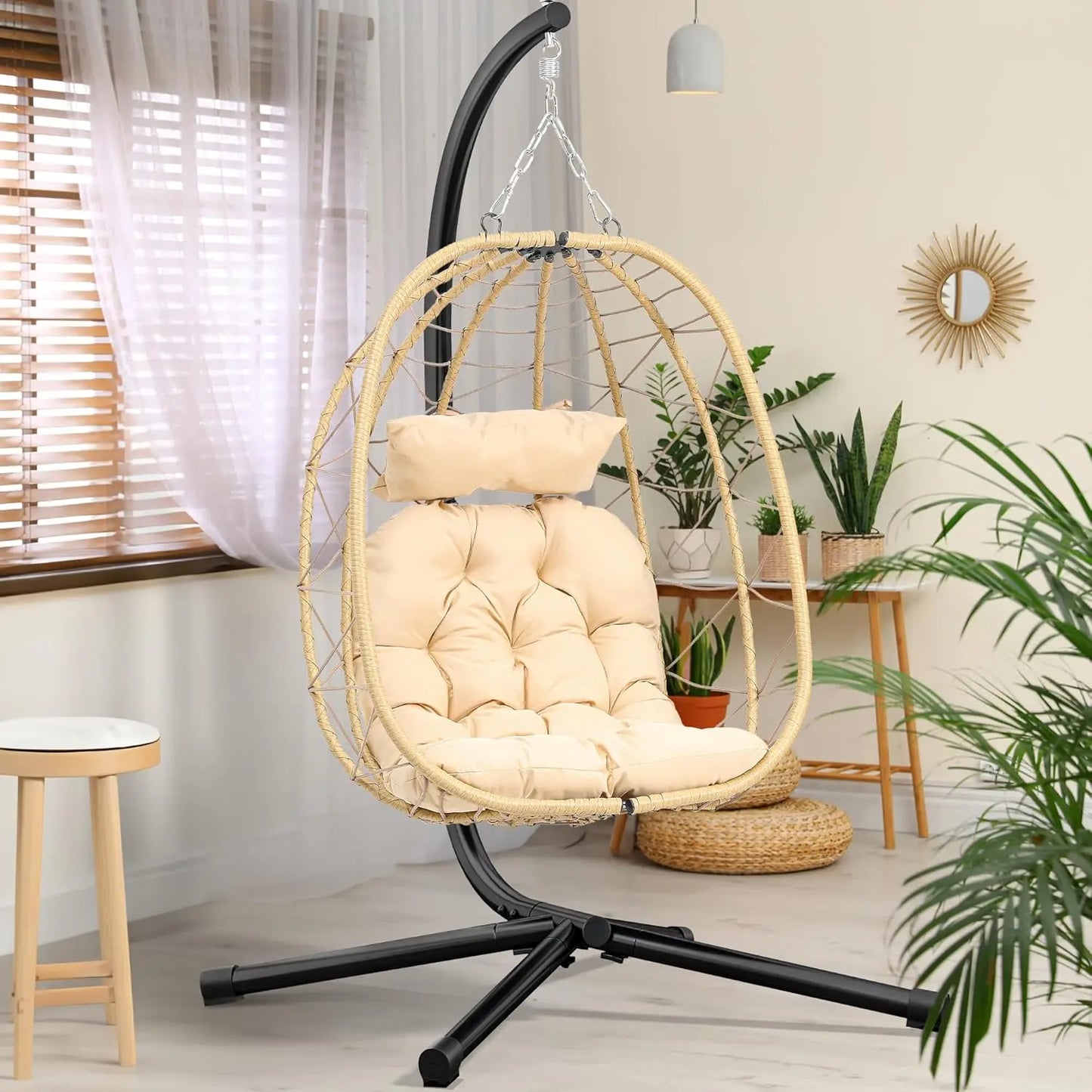 YITAHOME Hanging Egg Chair with Stand Swing Chair Wicker Indoor Outdoor Hammock Egg Chair with Cushions 330lbs for Patio, Bedroo